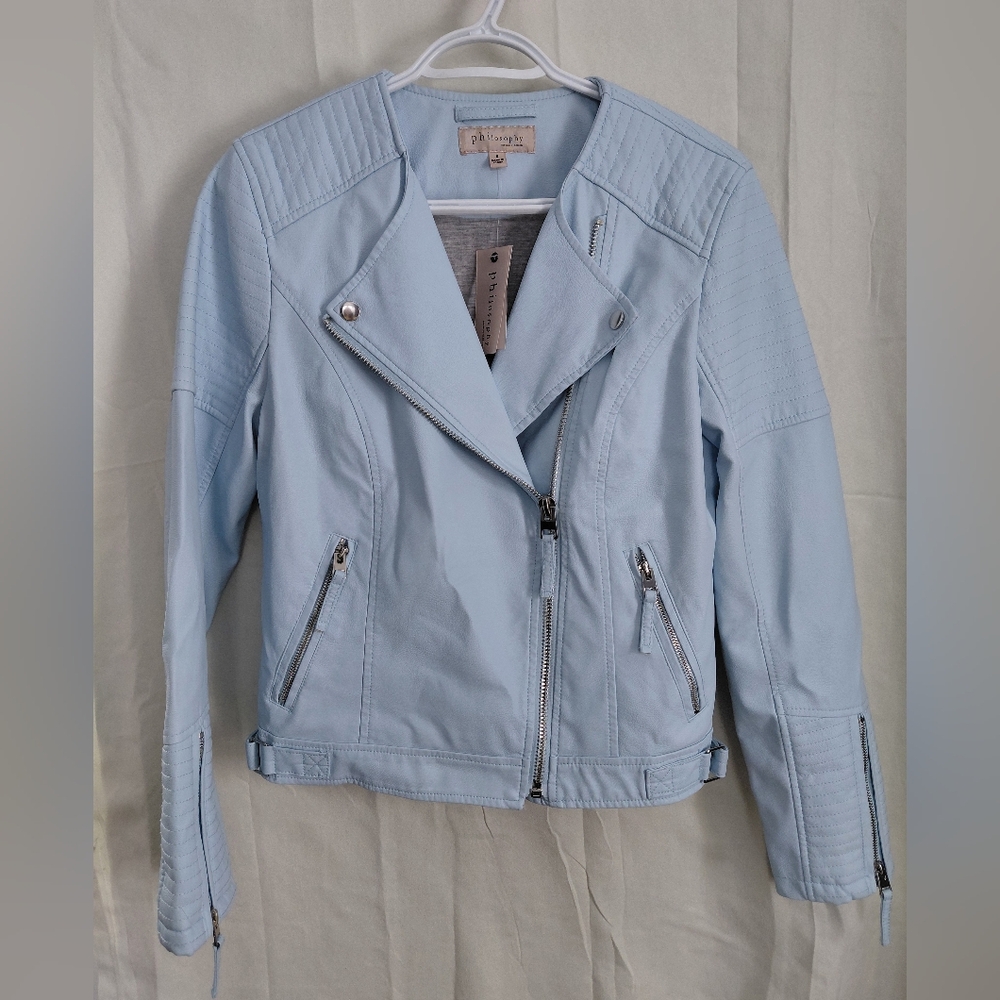 Philosophy Light Blue Leather Jacket